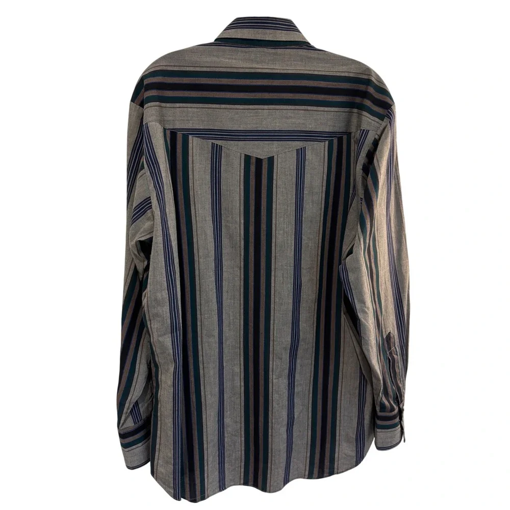 Ely Cattleman Western Yoke Pearl Snap Shirt Mens L Gray Striped Cowboy Rodeo - Picture 4 of 9